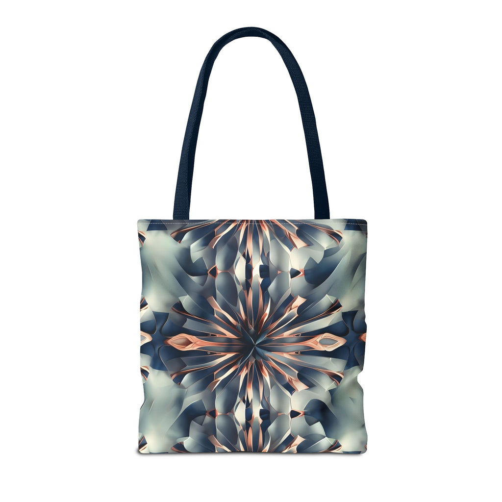 Obsidian Kaleidoscope Canvas Tote Bag (16x16 & 18x18)- Premium Navy Handle Designer Tote, Artistic Eco-Friendly Shopping Bag