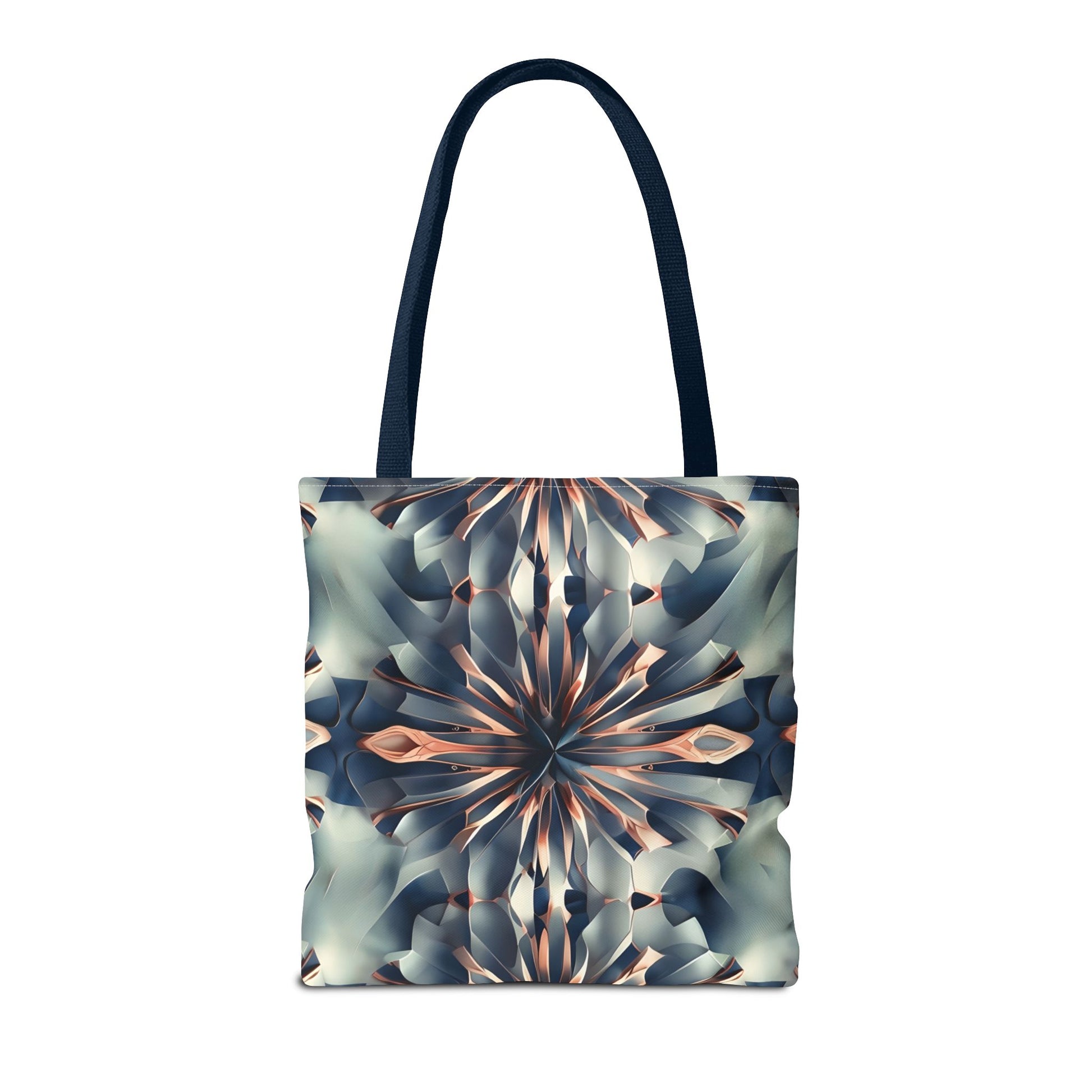 Obsidian Kaleidoscope Canvas Tote Bag (16x16 & 18x18)- Premium Navy Handle Designer Tote, Artistic Eco-Friendly Shopping Bag