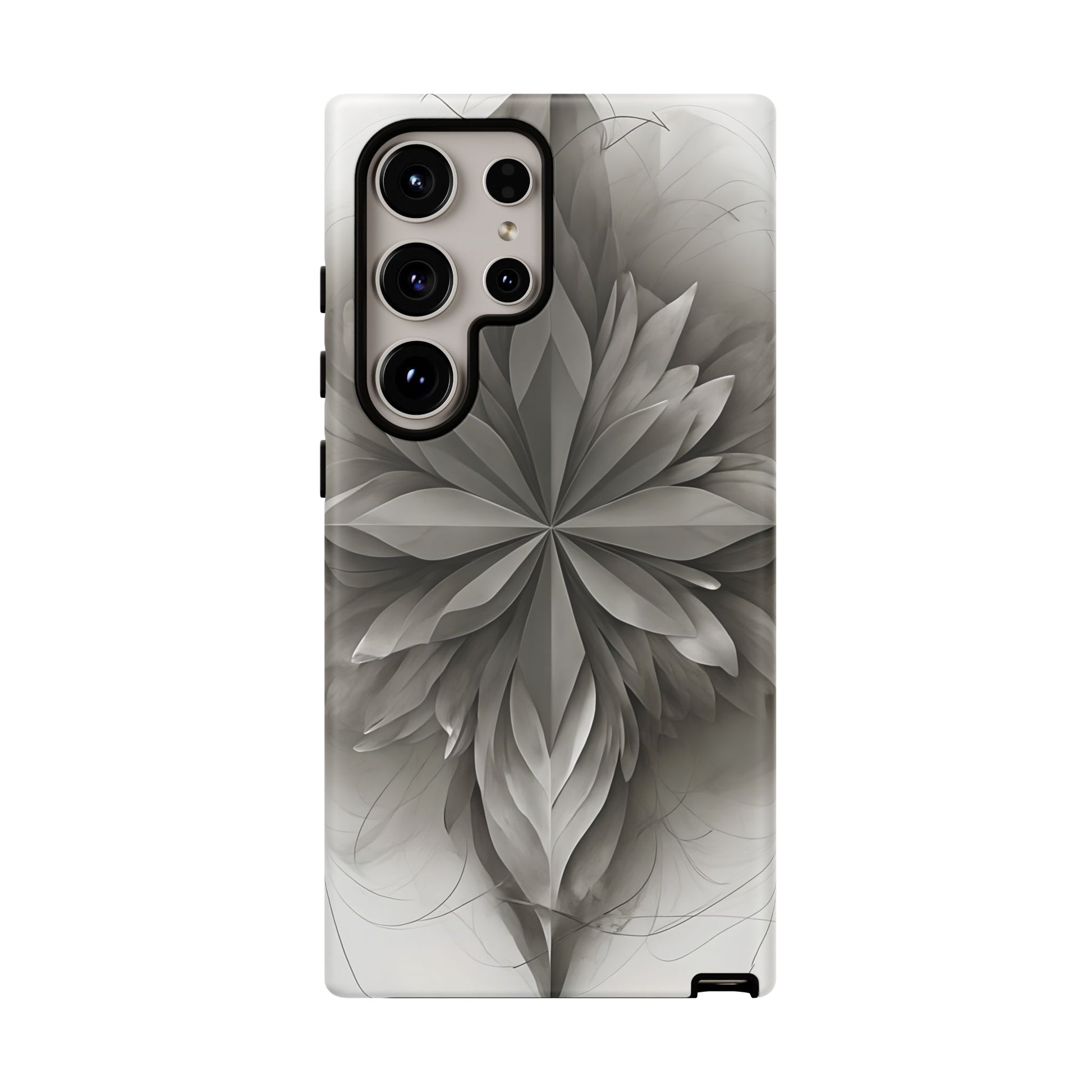 Silver Lotus - Elegant Monochrome Floral Samsung Galaxy S24 Ultra Tough Phone Case - Modern Lotus Design