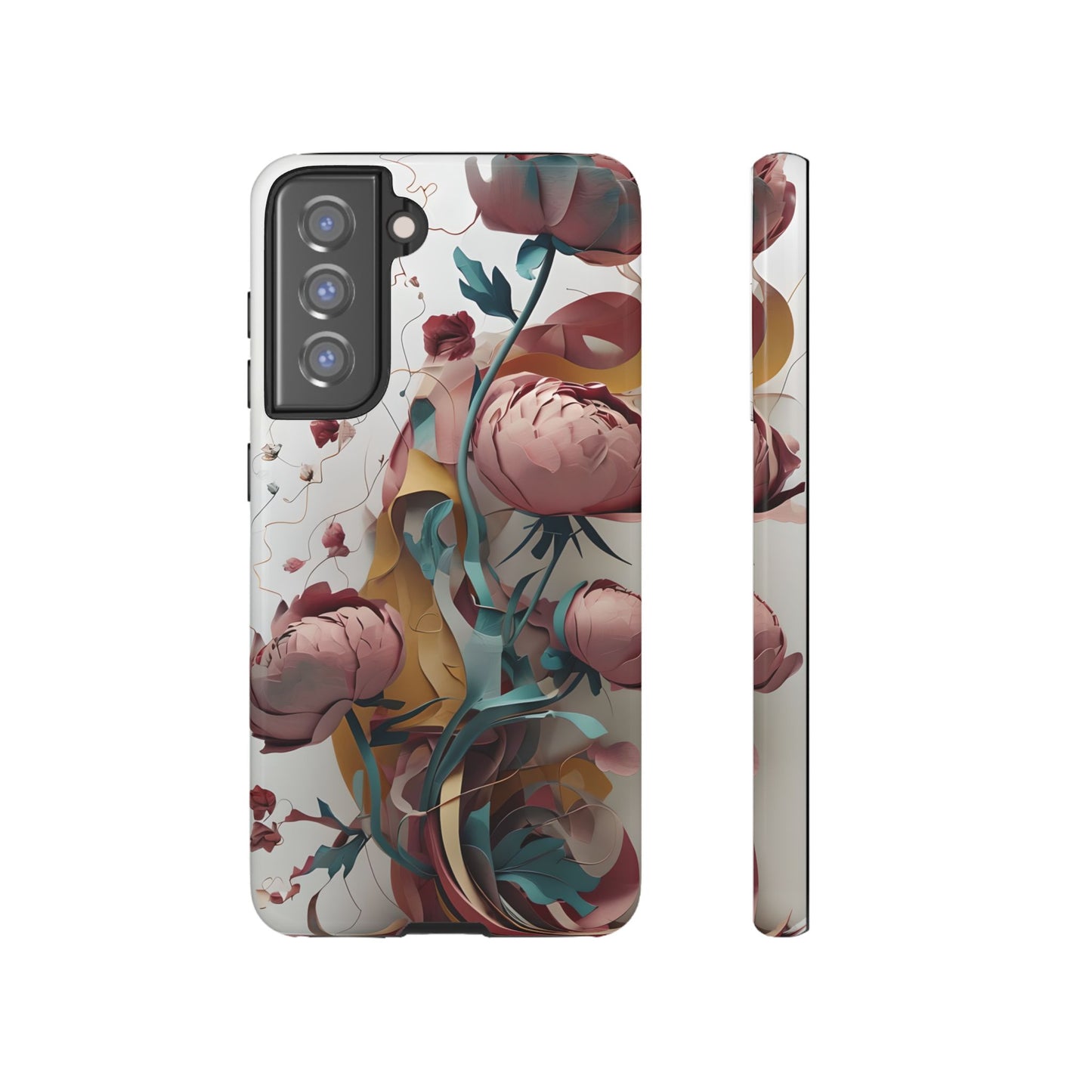 Blushing Peony Veil - Elegant Painterly Floral Samsung Galaxy Tough Phone Case - Soft Blush & Teal Peony Design