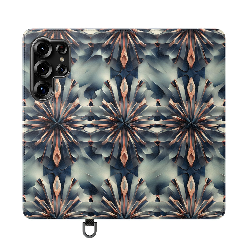 Obsidian Kaleidoscope Samsung Galaxy S25 Ultra Wallet Case - Elegant Abstract Flip Cover with Card Slots