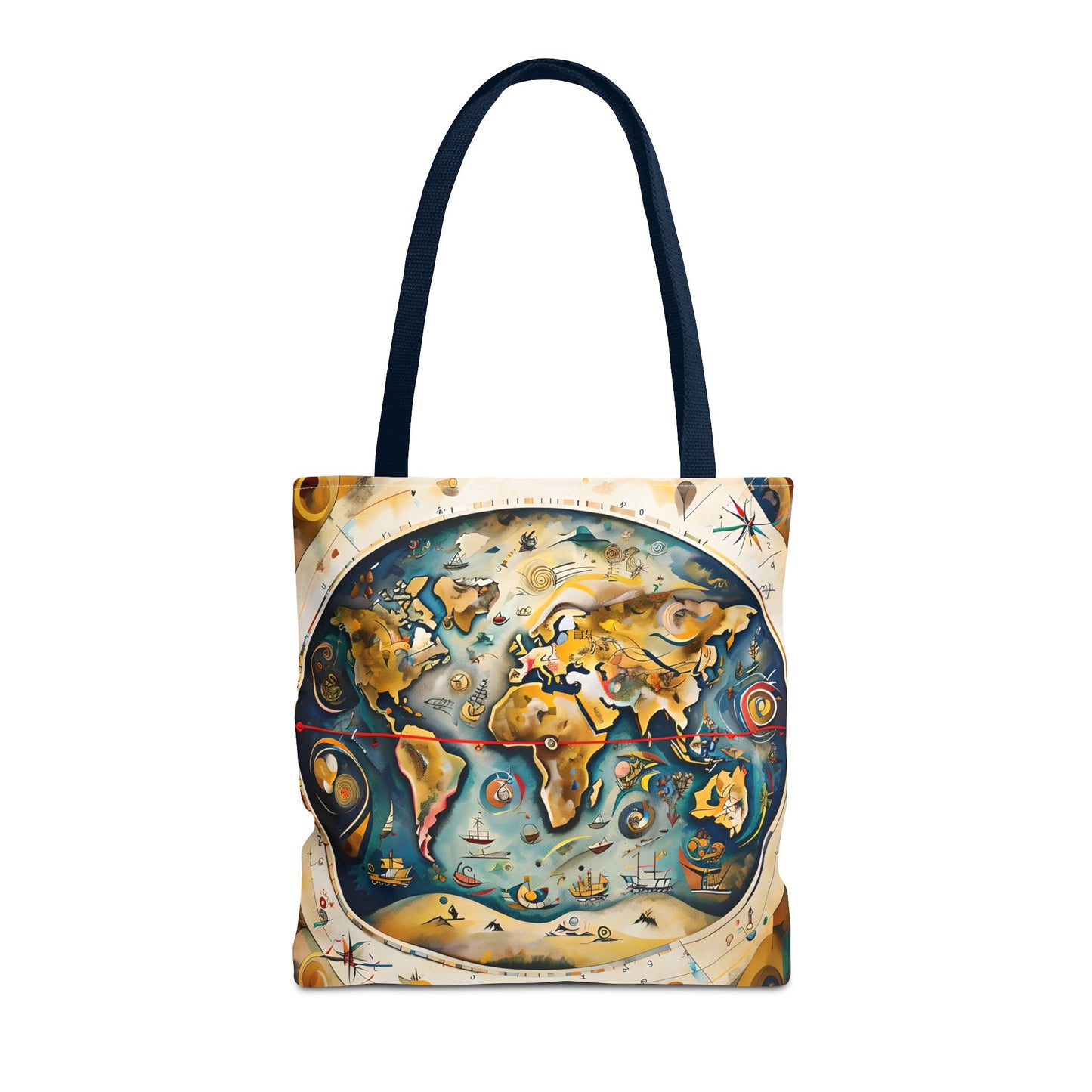Celestial Map canvas tote bag featuring detailed celestial star chart artwork with navy handles