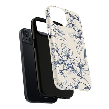Blossom Sketch - Artistic Blue Floral - iPhone MagSafe Phone Case - Botanical Design