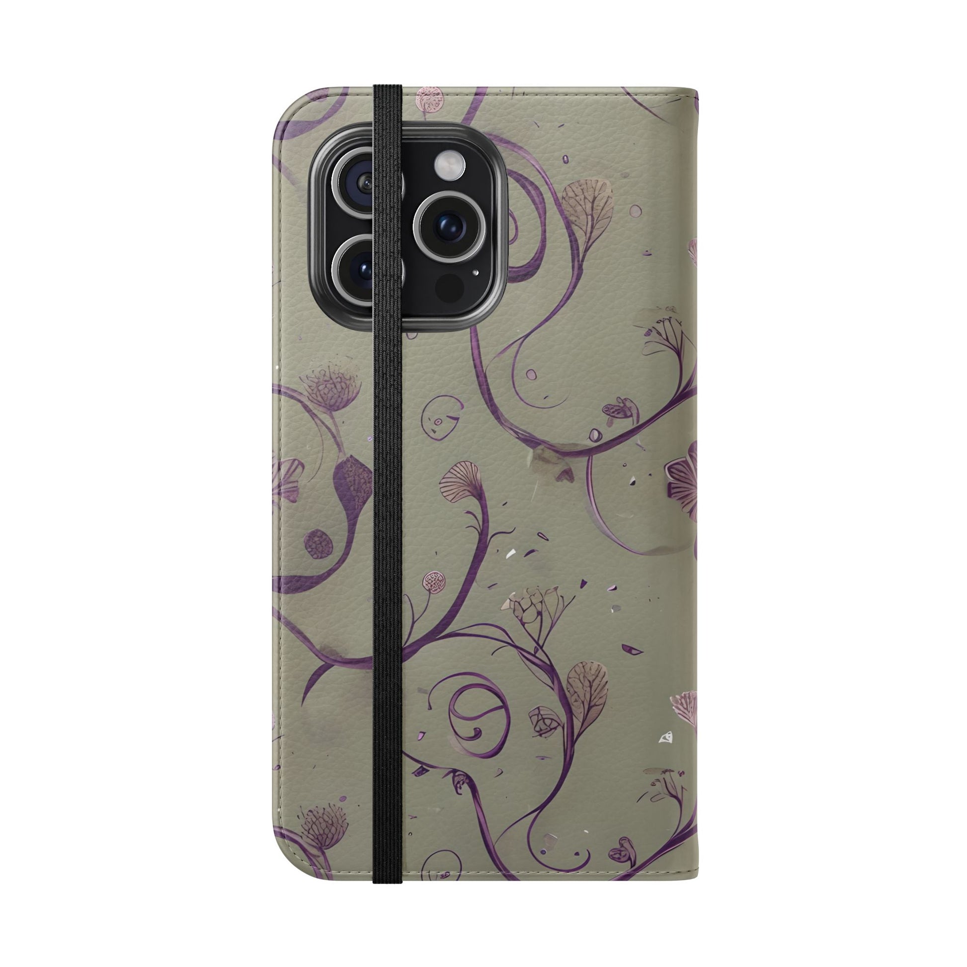 Twilight Thistle Bloom Wallet Phone Case - Elegant Purple Floral Vine Flip Cover for iPhone 15 Pro Max