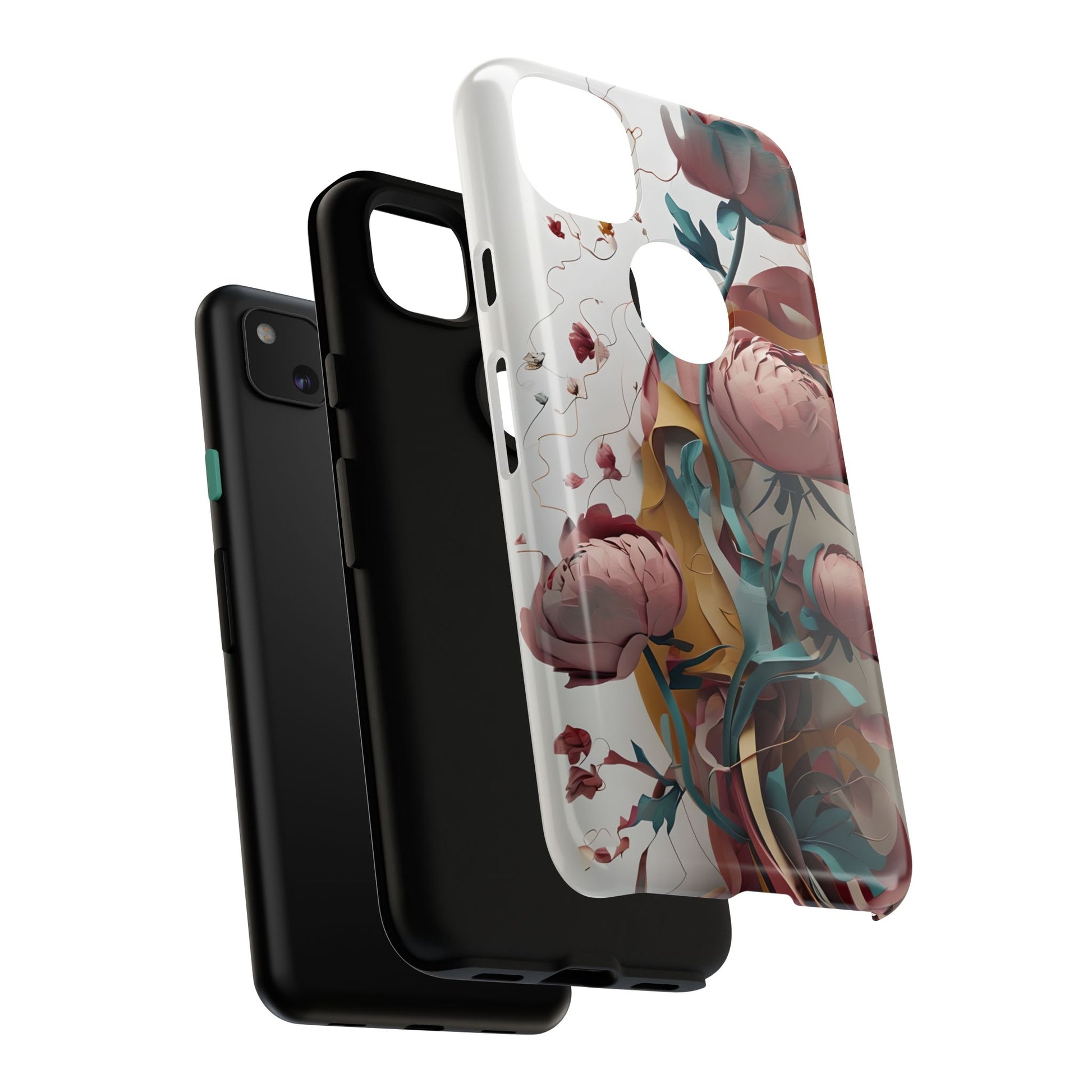 Blushing Peony Veil - Elegant Painterly Floral Google Pixel 4a Tough Phone Case - Soft Blush & Teal Peony Design