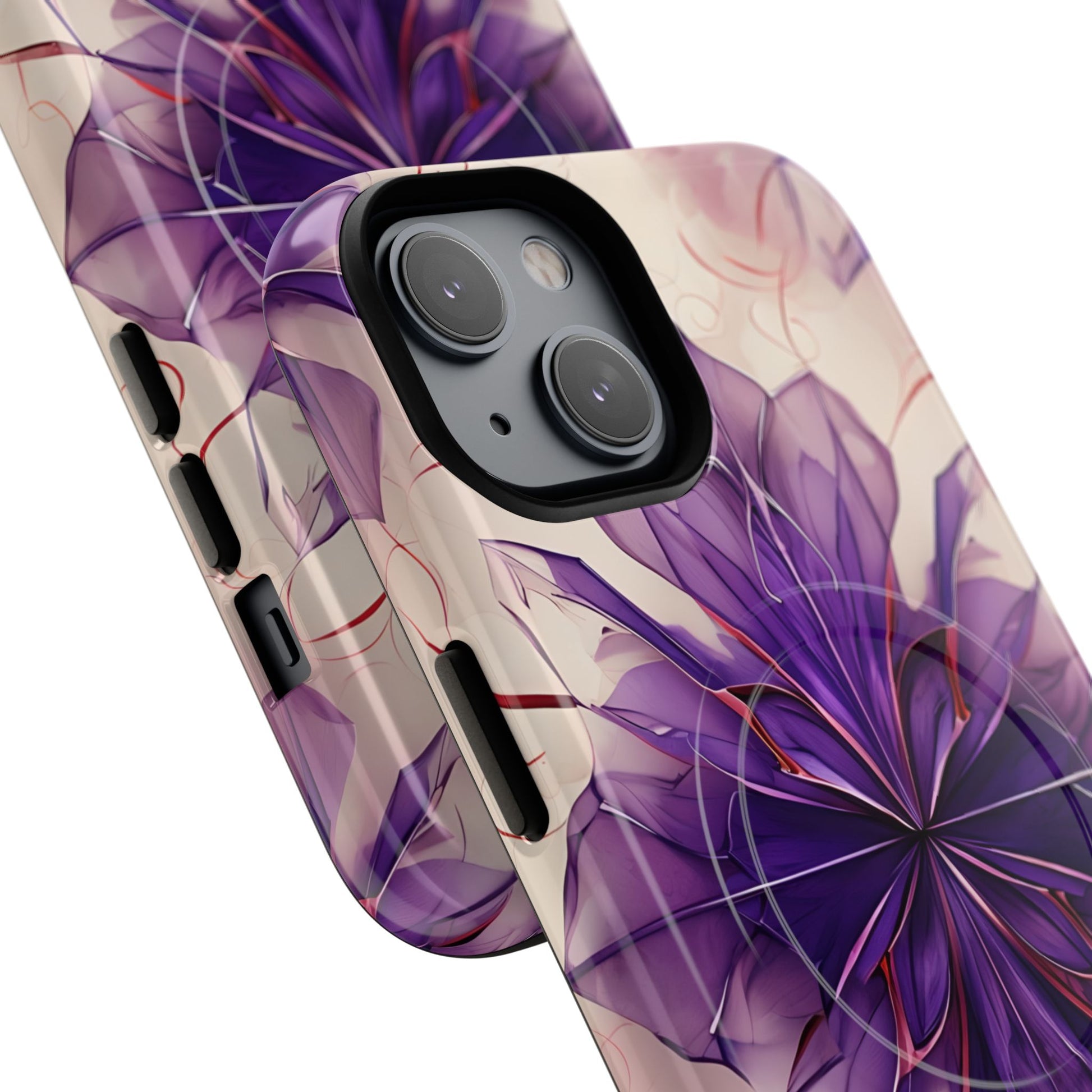 Violet Reverie - Kaleidoscope Collection Artistic Floral Burst - iPhone 14 MagSafe Phone Case - Bold Purple Symmetrical Design
