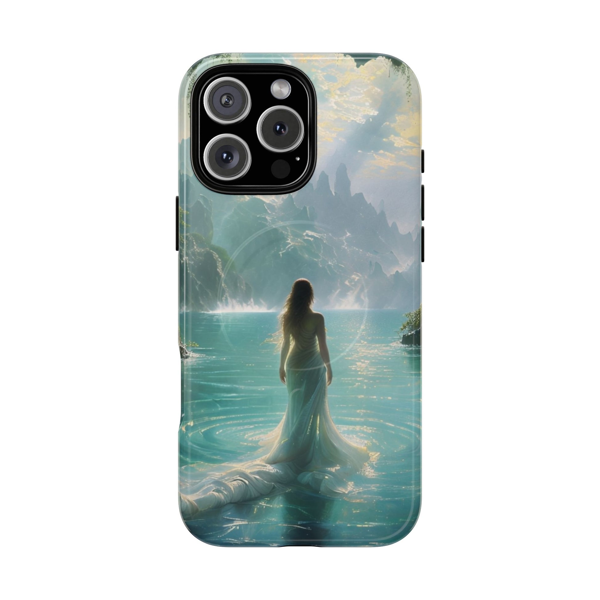 Celestial Tides - Dreamscape Art iPhone 16 Pro Max MagSafe Phone Case -Ethereal Woman & Fantasy Landscape Design