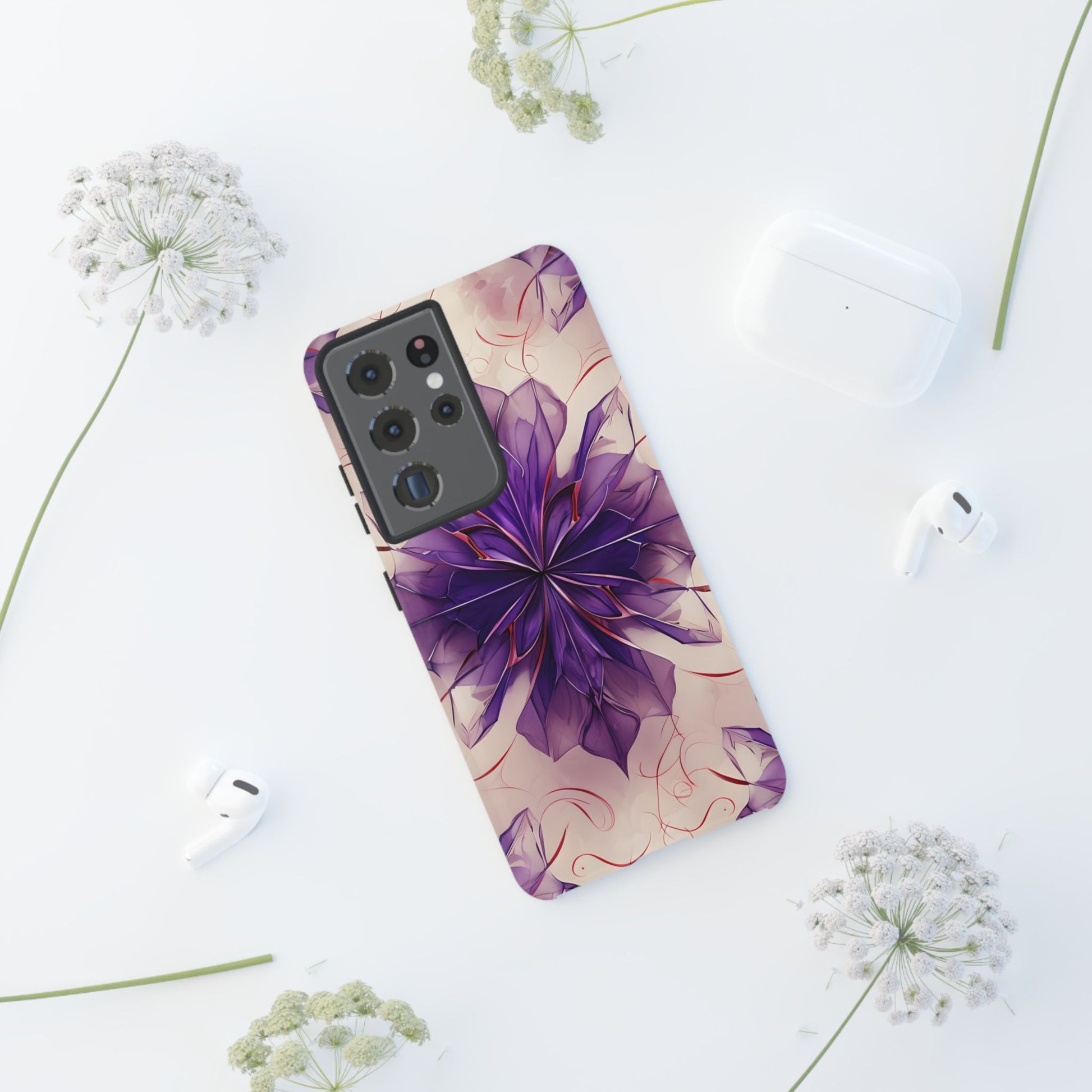Violet Reverie - Kaleidoscope Collection Artistic Floral Burst - Samsung Galaxy S21 Ultra Tough Phone Case - Bold Purple Symmetrical Design