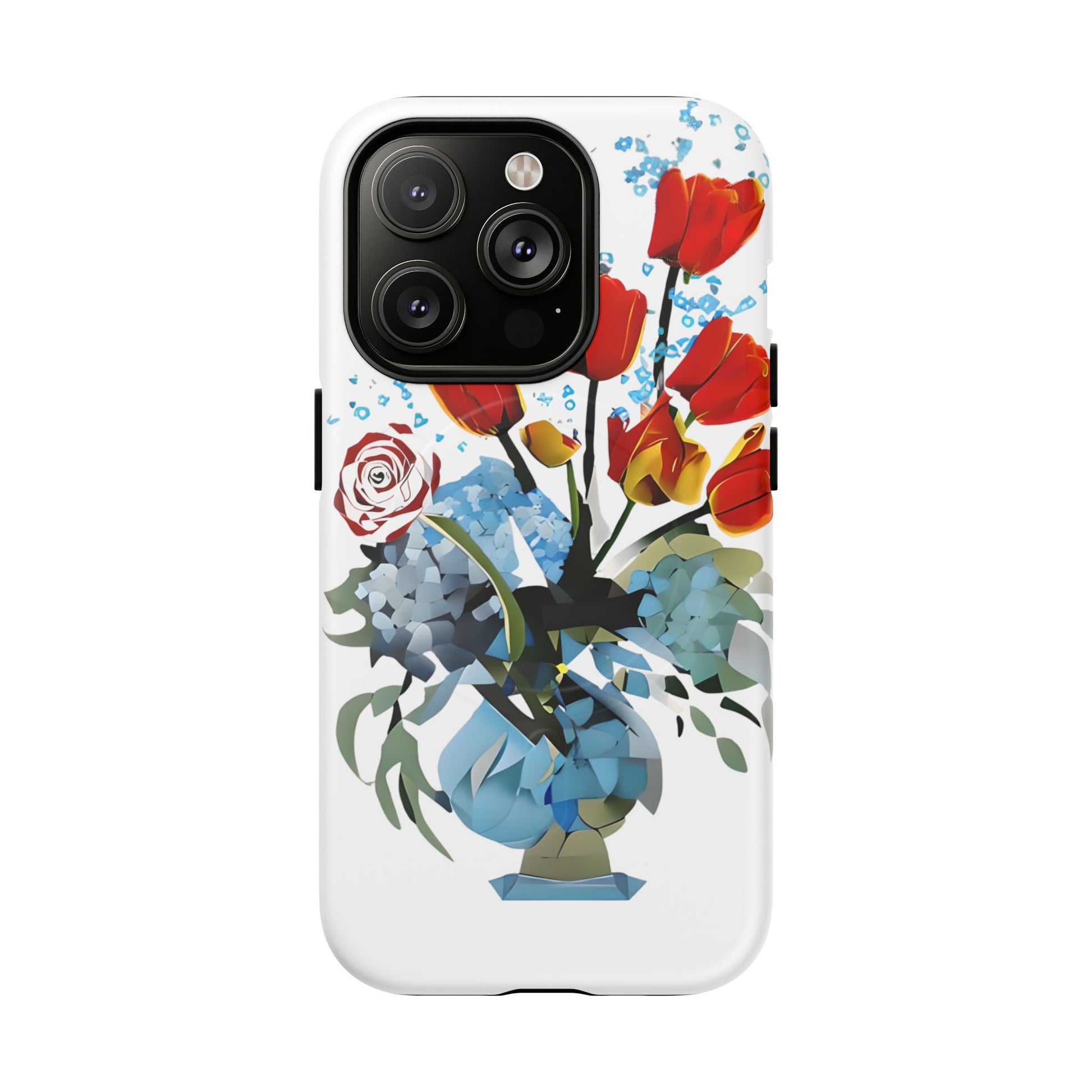 Bouquet Brilliance - Artistic Floral iPhone 14 Pro MagSafe Phone Case - Vibrant Tulip, Rose & Hydrangea Design