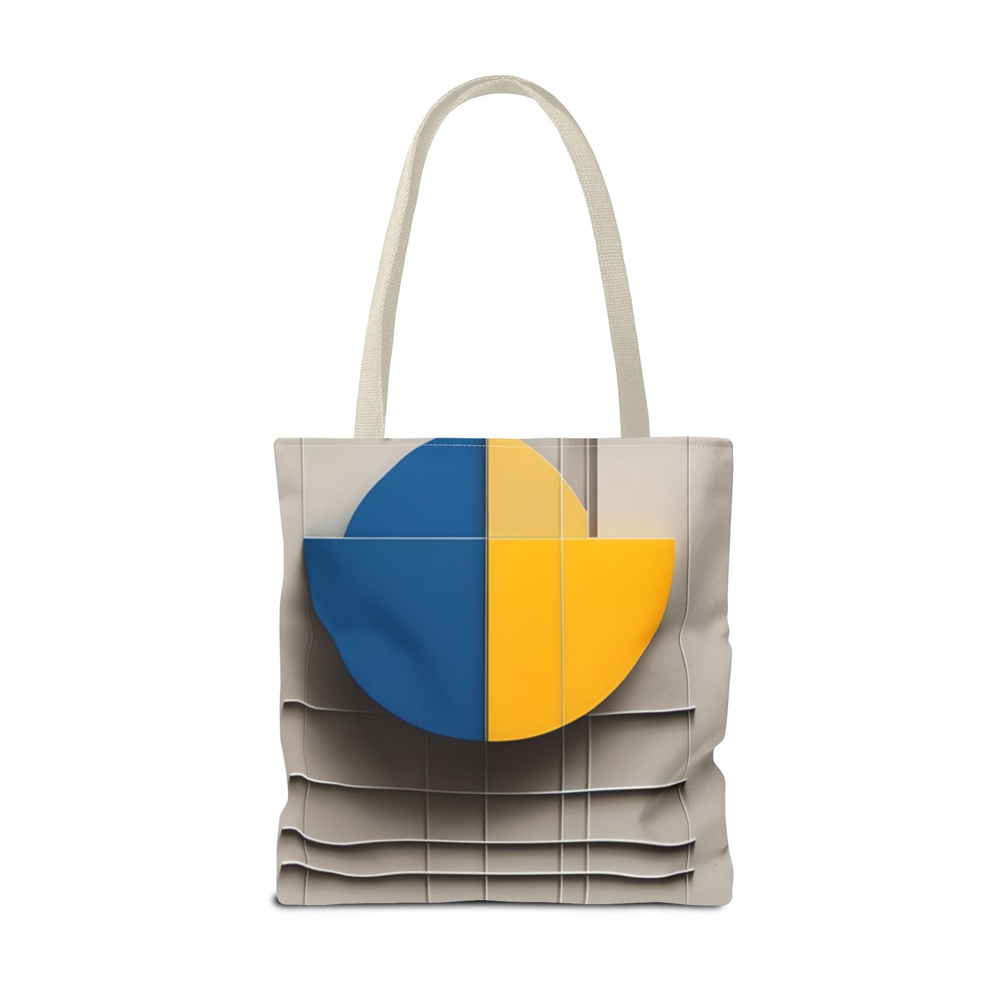 Chromatic Construct Tote Bag (16x16 & 18x18)- Bold Geometric Colorblock on Beige Canvas, Reusable & Eco-Friendly