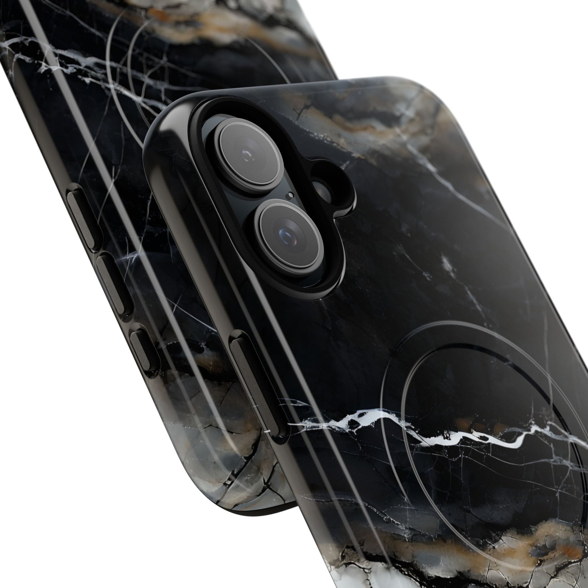 Obsidian Vein iPhone 16 Plus MagSafe Phone Case -Black Neutral Marble Design