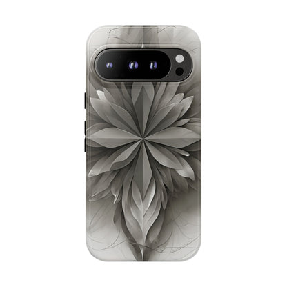 Silver Lotus - Elegant Monochrome Floral Google Pixel Tough Phone Case - Modern Lotus Design