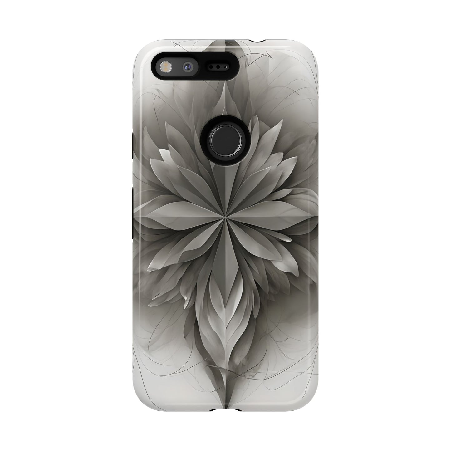 Silver Lotus - Elegant Monochrome Floral Google Pixel Tough Phone Case - Modern Lotus Design