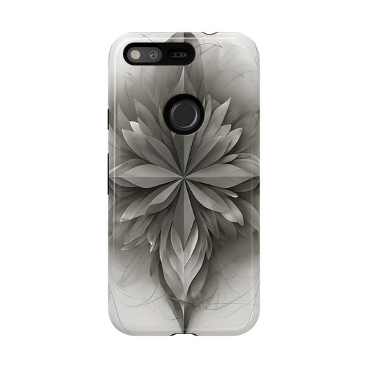 Silver Lotus - Elegant Monochrome Floral Google Pixel Tough Phone Case - Modern Lotus Design