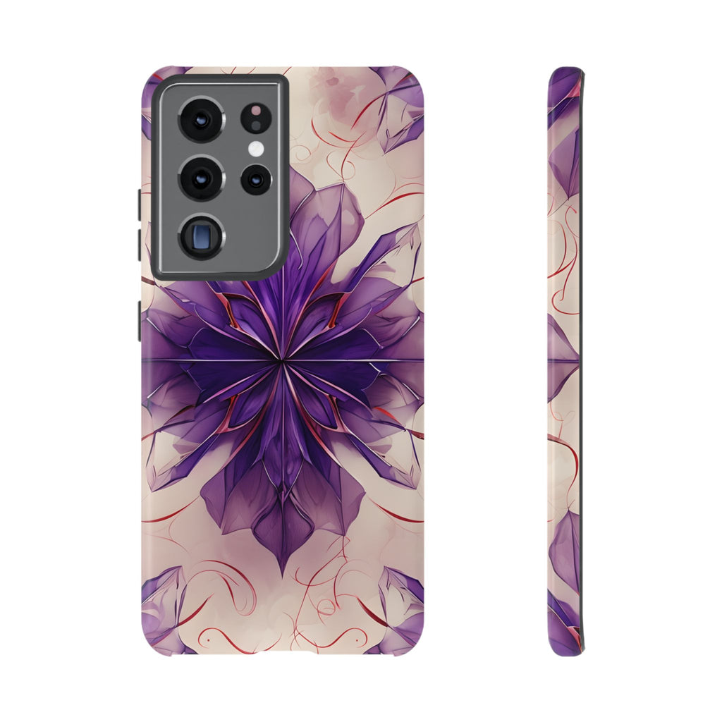 Violet Reverie - Kaleidoscope Collection Artistic Floral Burst - Samsung Galaxy S21 Ultra Tough Phone Case - Bold Purple Symmetrical Design