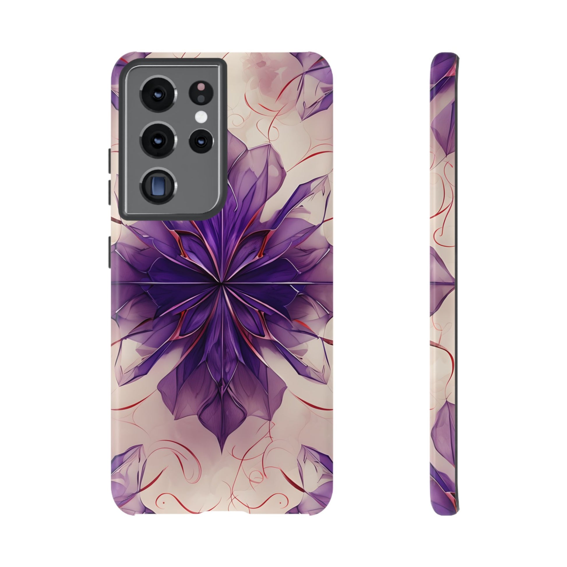 Violet Reverie - Kaleidoscope Collection Artistic Floral Burst - Samsung Galaxy S21 Ultra Tough Phone Case - Bold Purple Symmetrical Design
