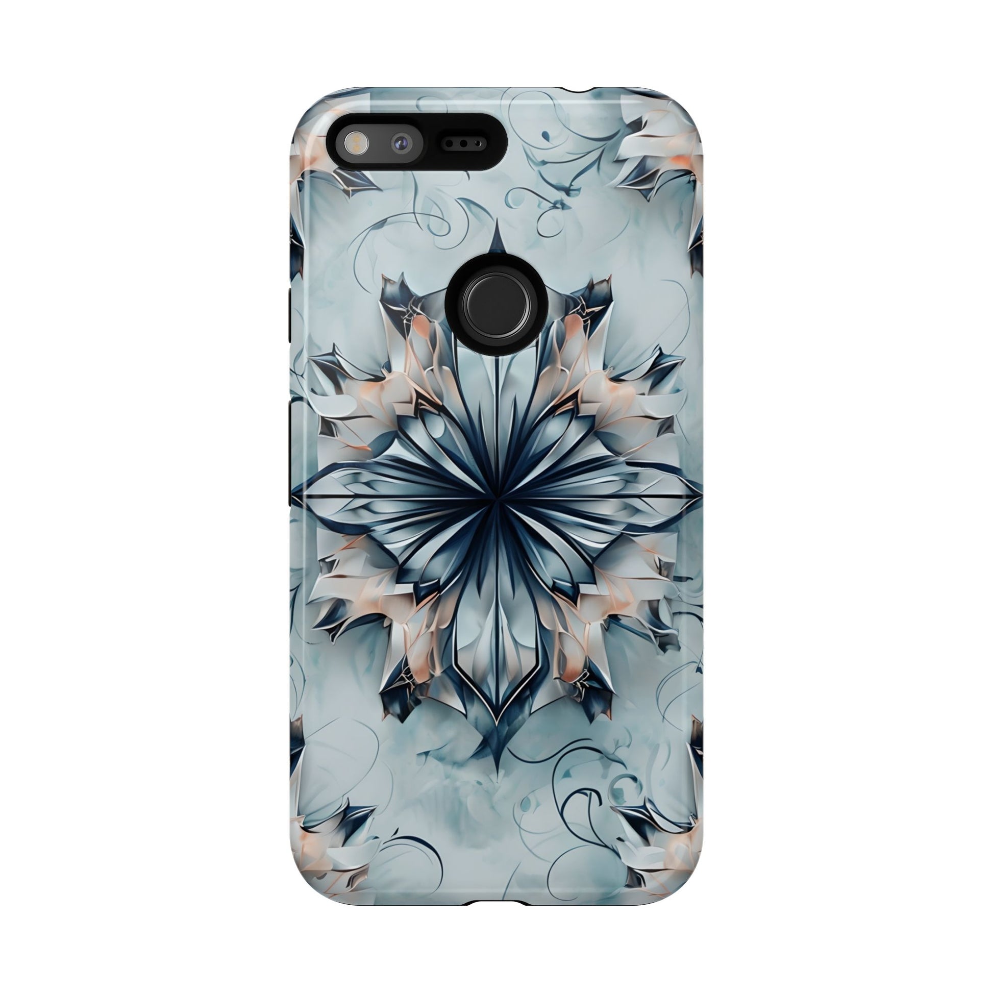 Indigo Mirage - Artistic Kaleidoscope Collection Artistic Floral - Google Pixel XL Tough Phone Case - Bold Indigo Symmetrical Design