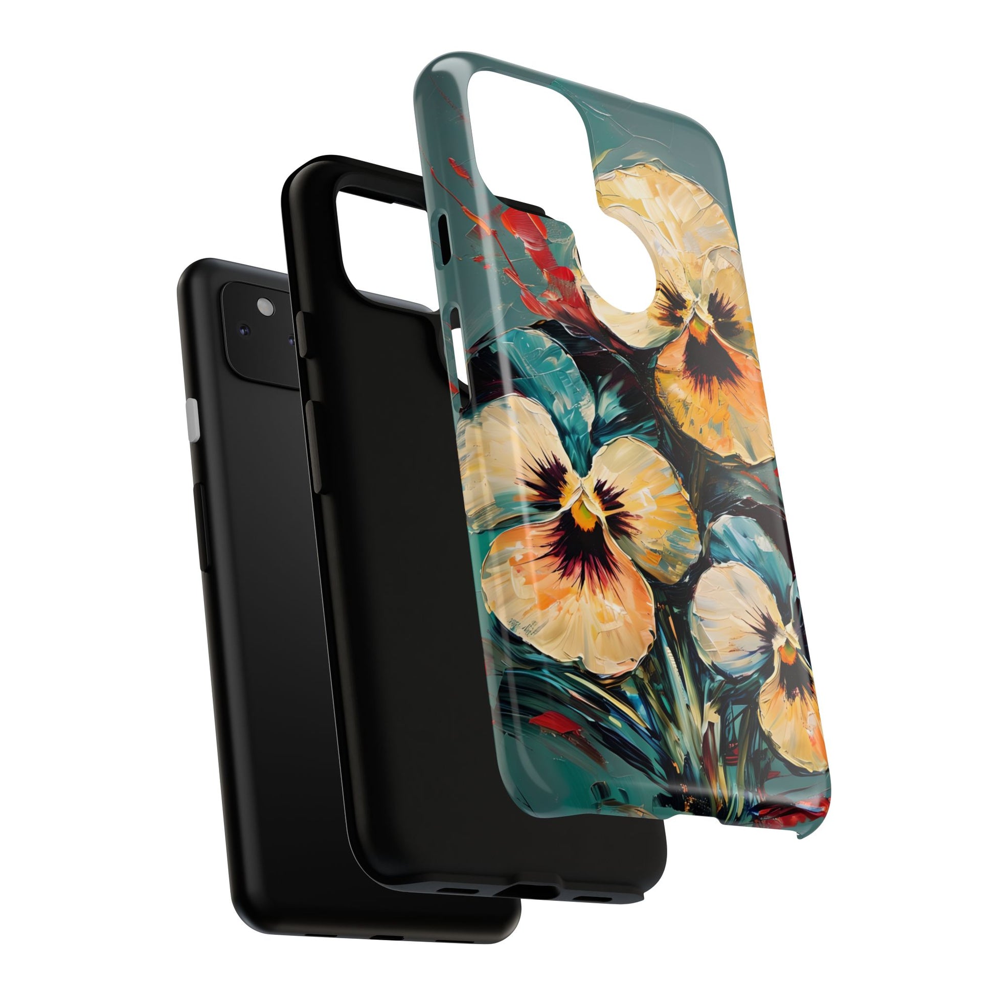 Golden Pansy Cascade Tough Case for Google Pixel 4a 5G - Floral Artistic Shockproof Cover, Elegant Protective Phone Case