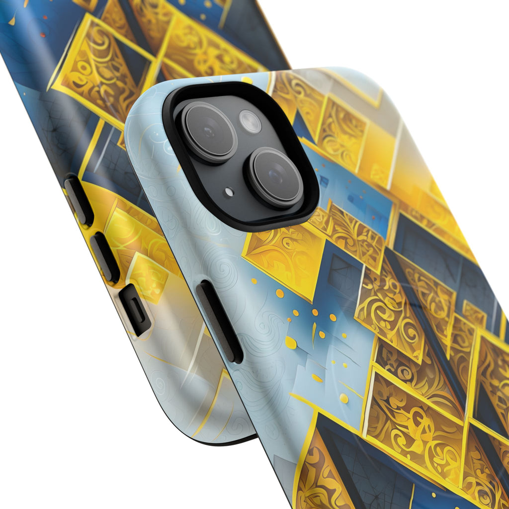 Golden Ascent Luxe Geometric iPhone 15 Plus- MagSafe Compatible - Elegant Abstract Gold Design