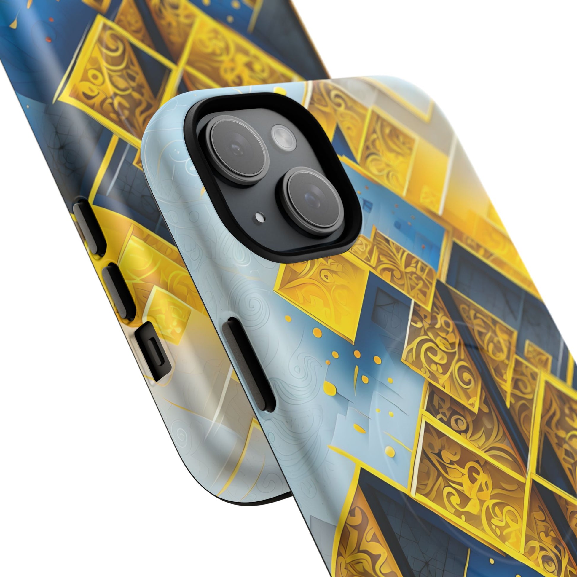 Golden Ascent Luxe Geometric iPhone 15 Plus- MagSafe Compatible - Elegant Abstract Gold Design