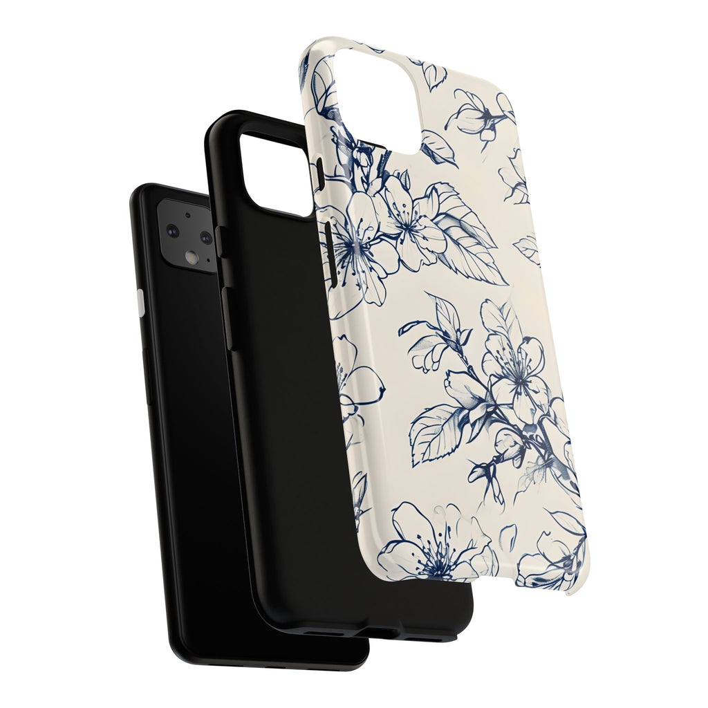 Blossom Sketch - Artistic Blue Floral Google Pixel 4 XL - Tough Phone Case - Hand-Drawn Botanical Design