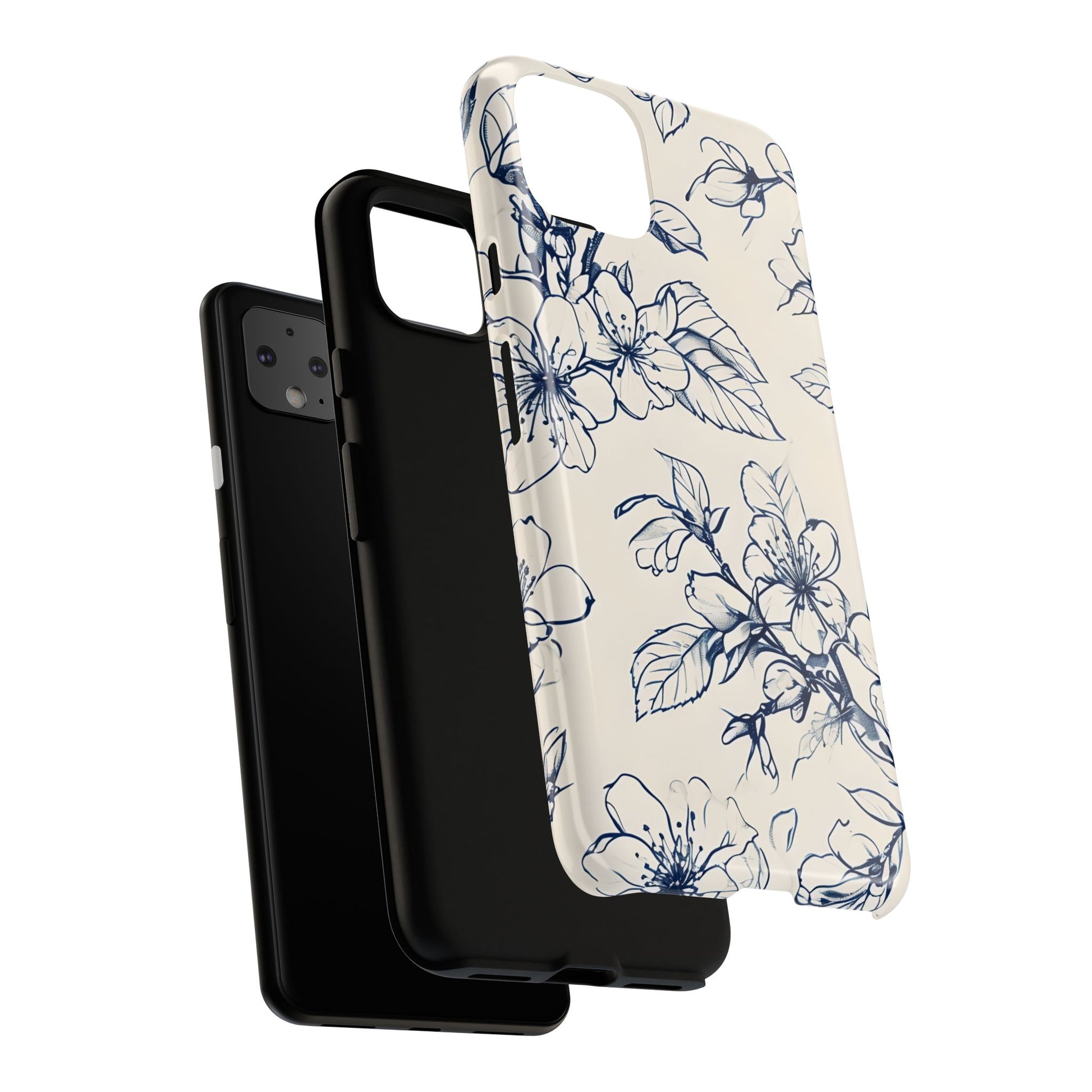 Blossom Sketch - Artistic Blue Floral Google Pixel 4 XL - Tough Phone Case - Hand-Drawn Botanical Design