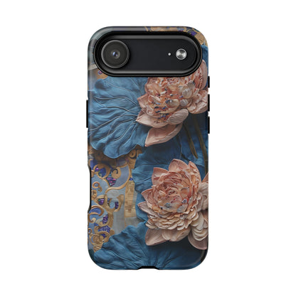Peony Midnight Tapestry - iPhone Case- MagSafe Compatible - Elegant Blue & Blush Artful Phone Cover