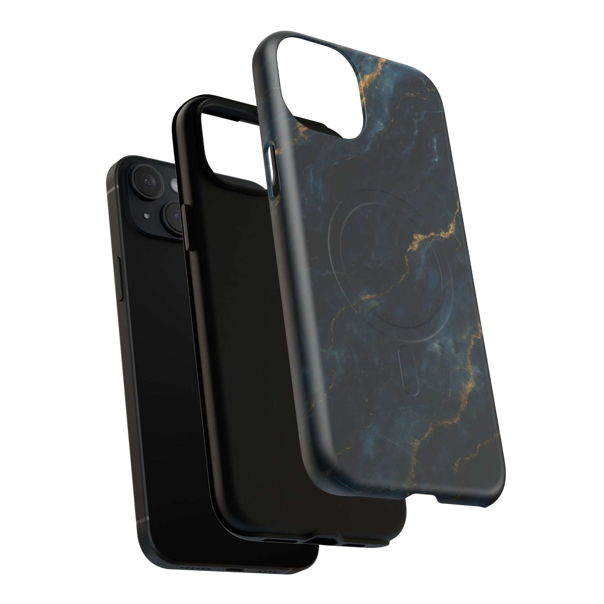 Midnight Marble MagSafe iPhone 15 Plus Case - Deep Blue Marble Design Shockproof Cover