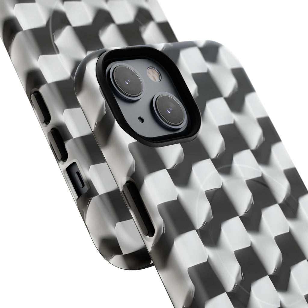 Monochrome Grid - iPhone 14 MagSafe Phone Case - Bold, Modern Black & White Design