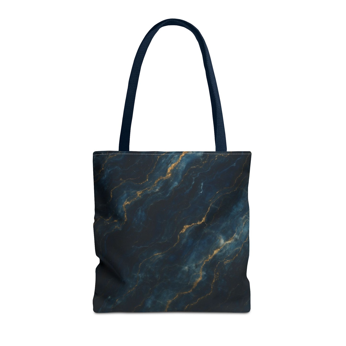 Midnight Marble Tote Bag (16x16 & 18x18)- Deep Navy Stone Design with Gold Veining, Reusable Eco-Friendly Canvas