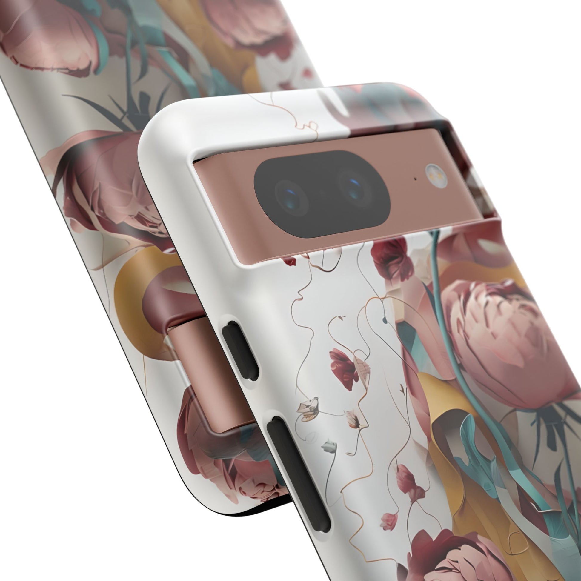 Blushing Peony Veil - Elegant Painterly Floral Google Pixel 8 Tough Phone Case - Soft Blush & Teal Peony Design