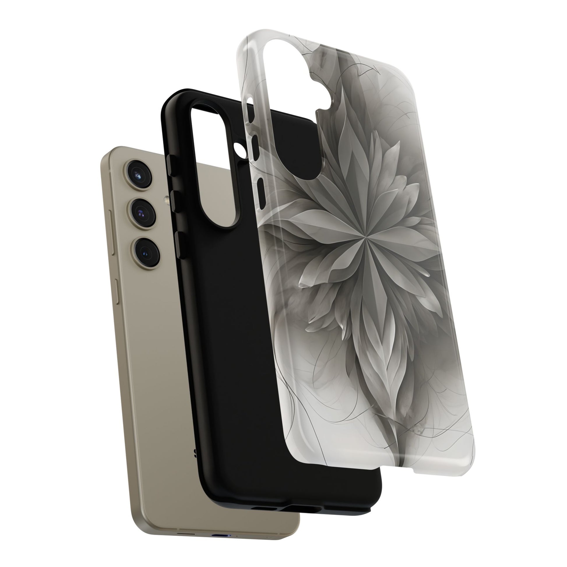 Silver Lotus - Elegant Monochrome Floral Samsung Galaxy S24 Plus Tough Phone Case - Modern Lotus Design