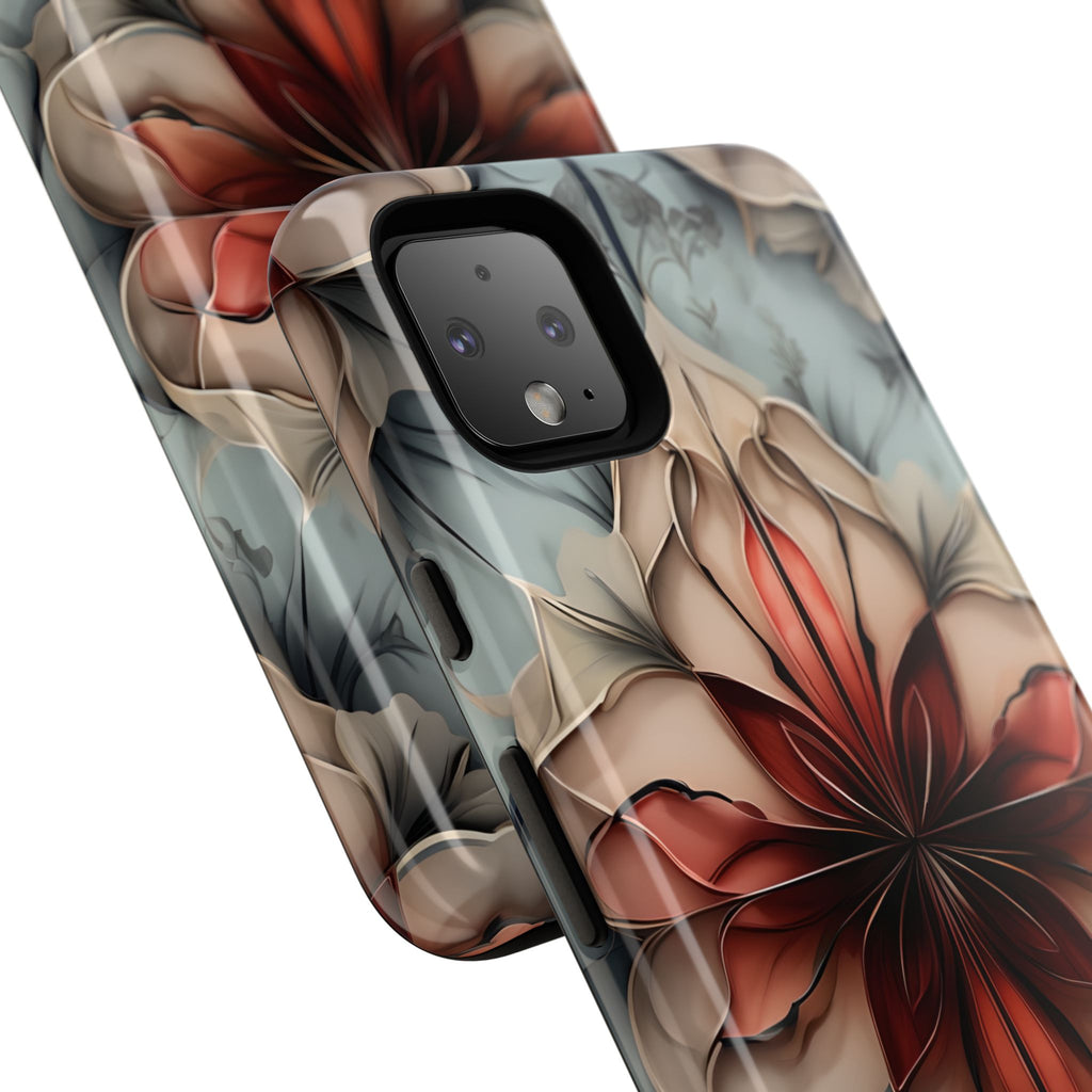 Ember Bloom - Kaleidoscope Collection Artistic Floral - Google Pixel 4 XL Tough Phone Case - Fiery Symmetrical Design