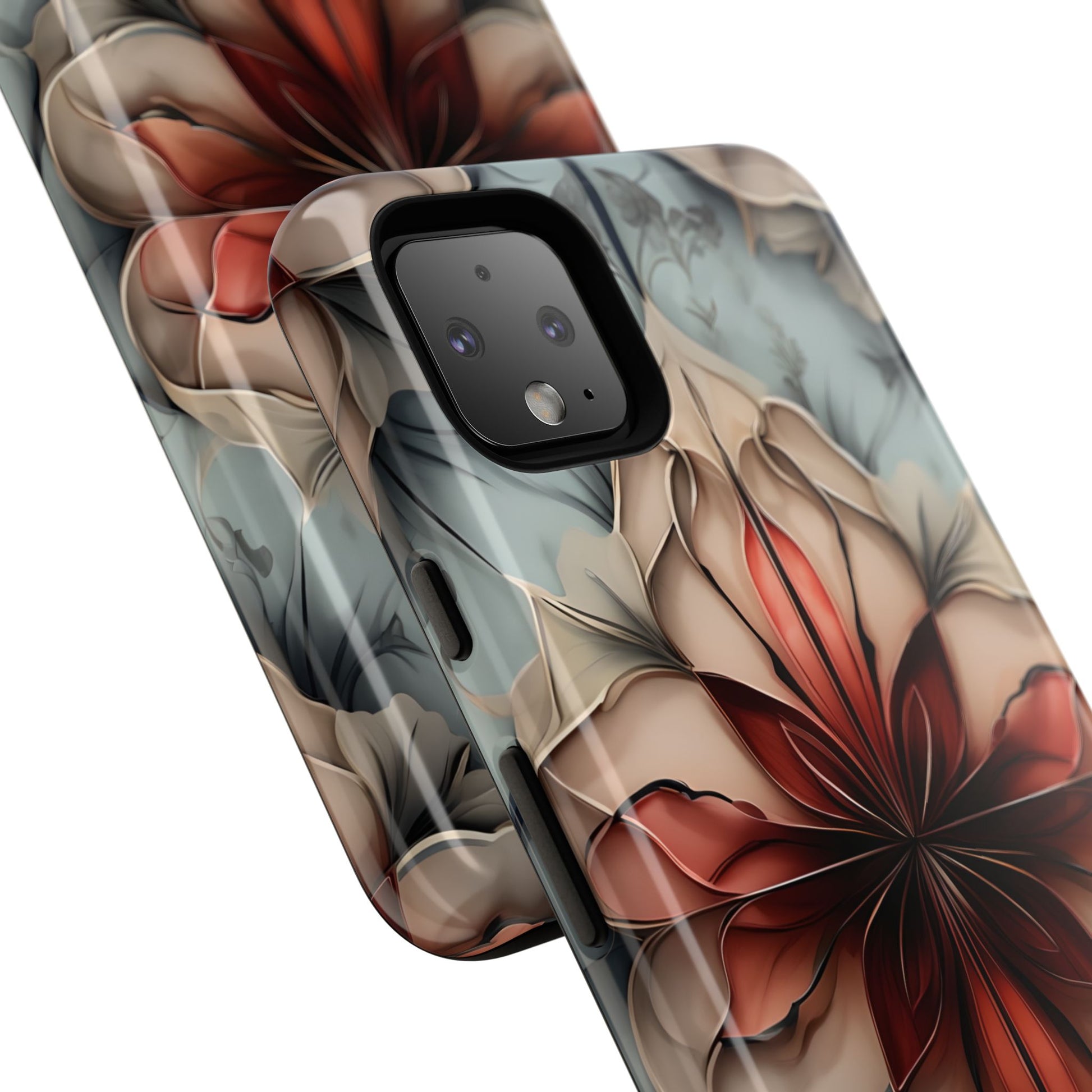 Ember Bloom - Kaleidoscope Collection Artistic Floral - Google Pixel 4 XL Tough Phone Case - Fiery Symmetrical Design
