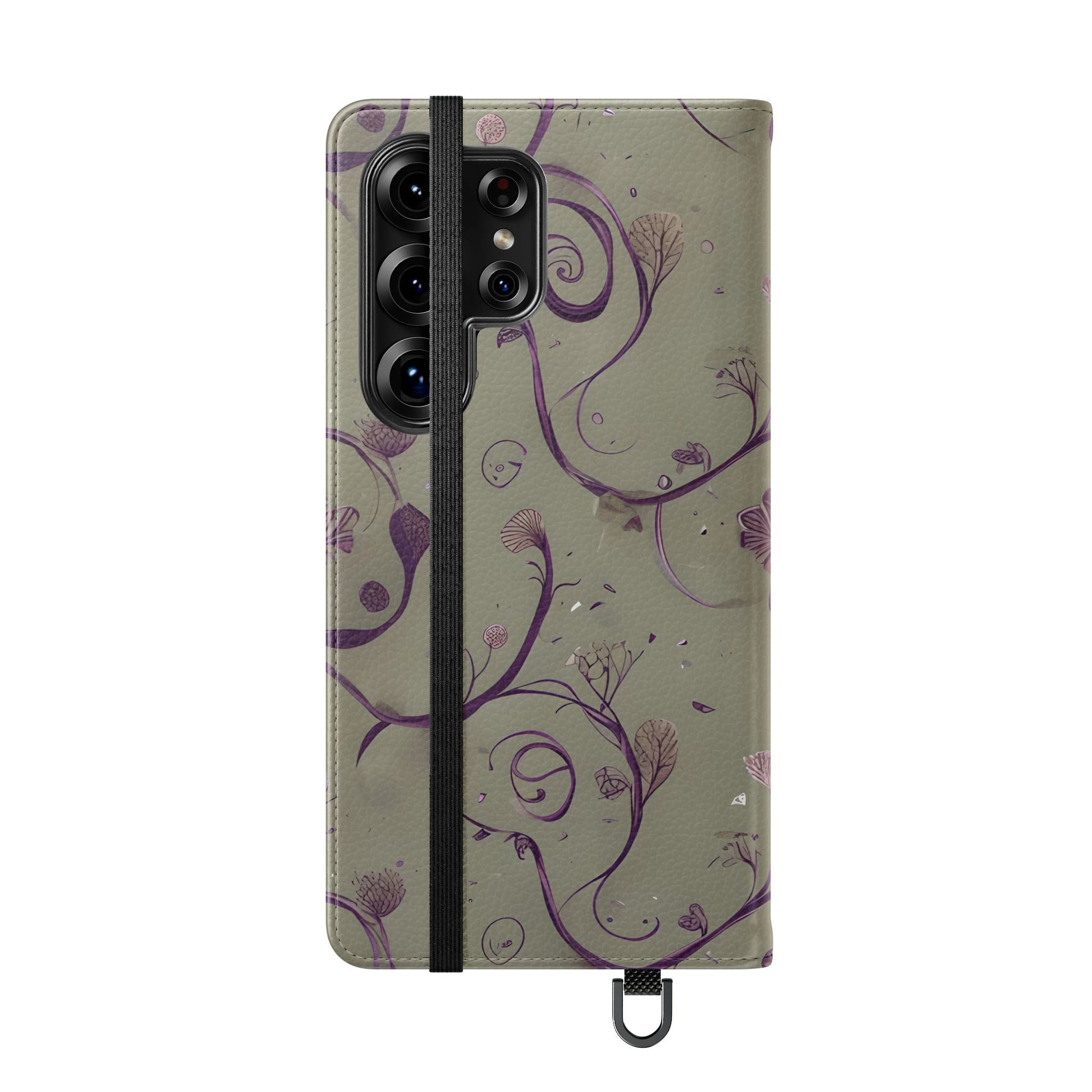 Twilight Thistle Bloom Wallet Phone Case - Elegant Purple Floral Vine Flip Cover for Samsung Galaxy S25 Ultra