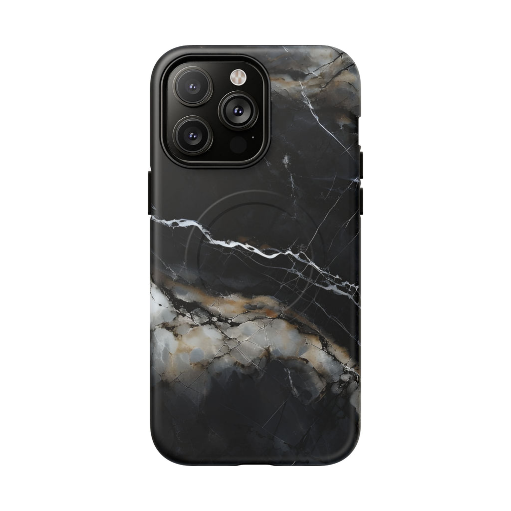 Obsidian Vein iPhone 14 Pro Max MagSafe Phone Case -Black Neutral Marble Design