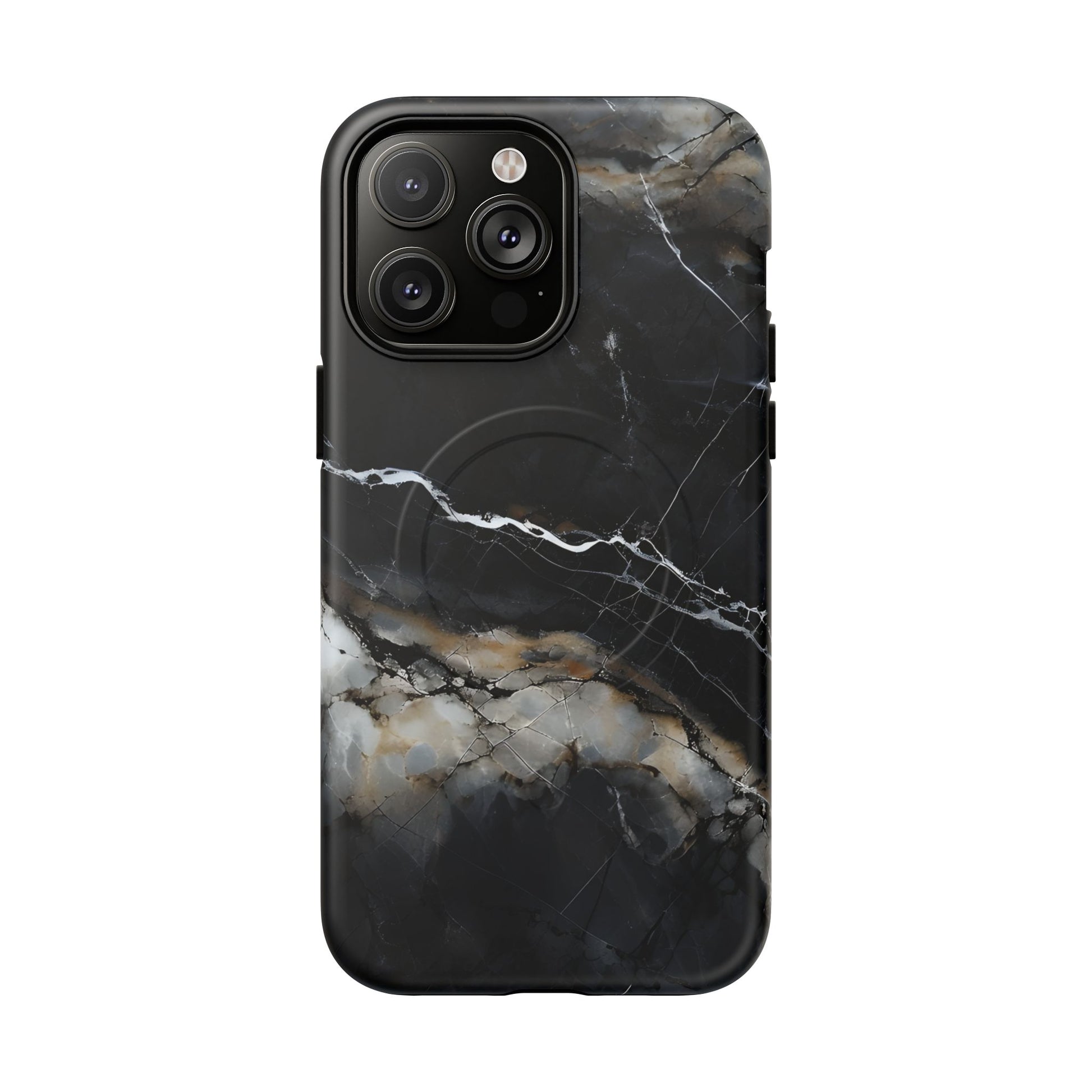 Obsidian Vein iPhone 14 Pro Max MagSafe Phone Case -Black Neutral Marble Design