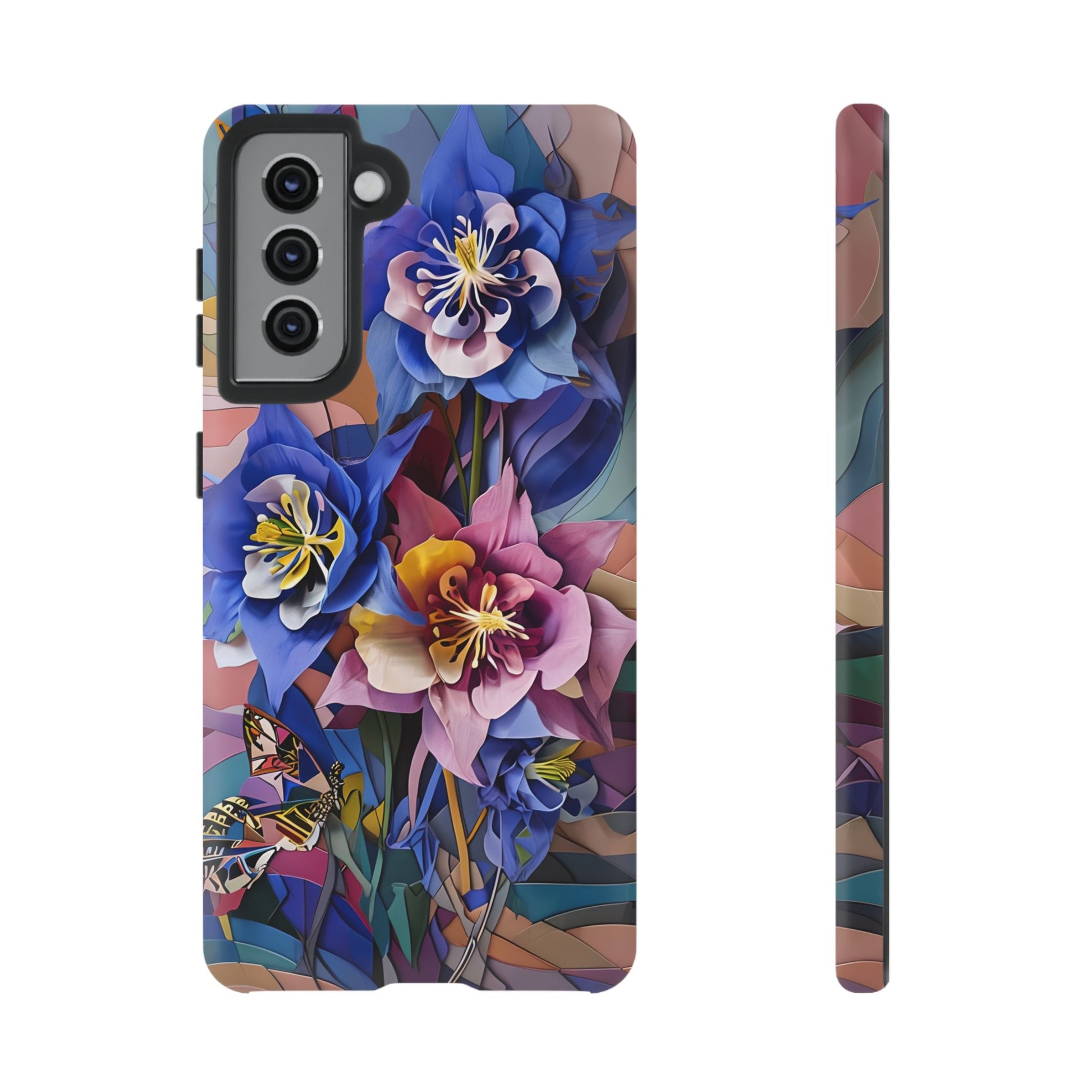 Blue Columbine Carnivale - Artistic Floral & Butterfly Samsung S21 Tough Phone Case - Vibrant Botanical Design