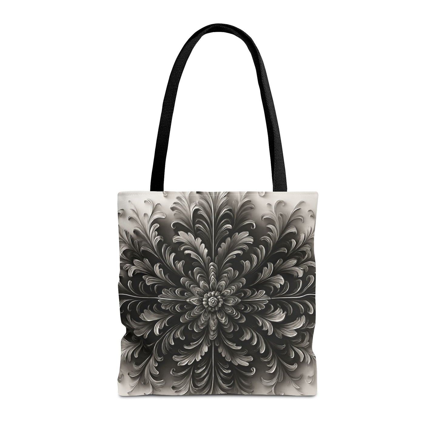 Obsidian Bloom canvas tote bag featuring dramatic black floral bloom artwork with black handles