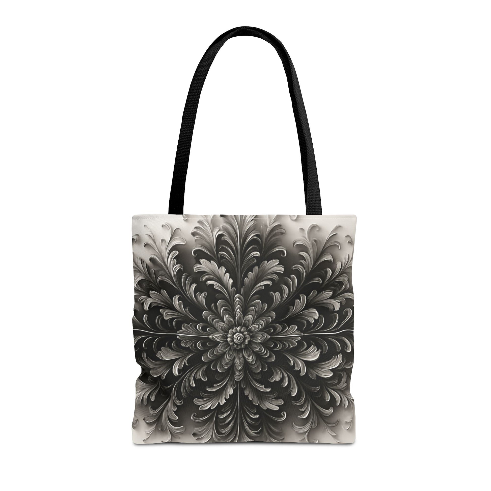 Obsidian Bloom canvas tote bag featuring dramatic black floral bloom artwork with black handles