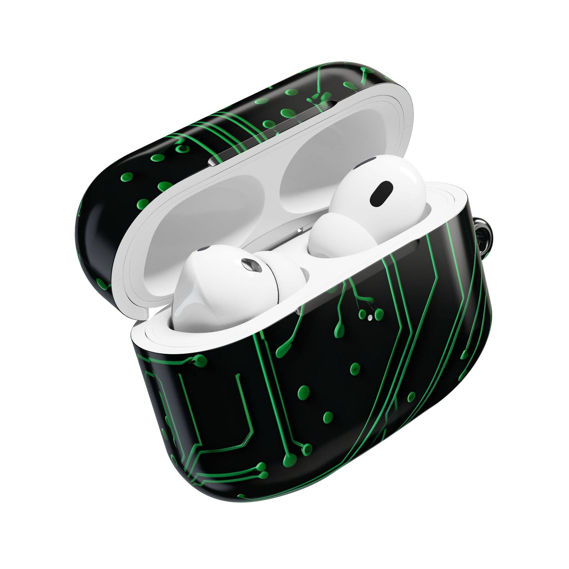 Green Circuit Grid AirPod Case - Green & Black Computer Design Earbud Cover for Gen 1, 2, 3, Pro Gen 1 & 2