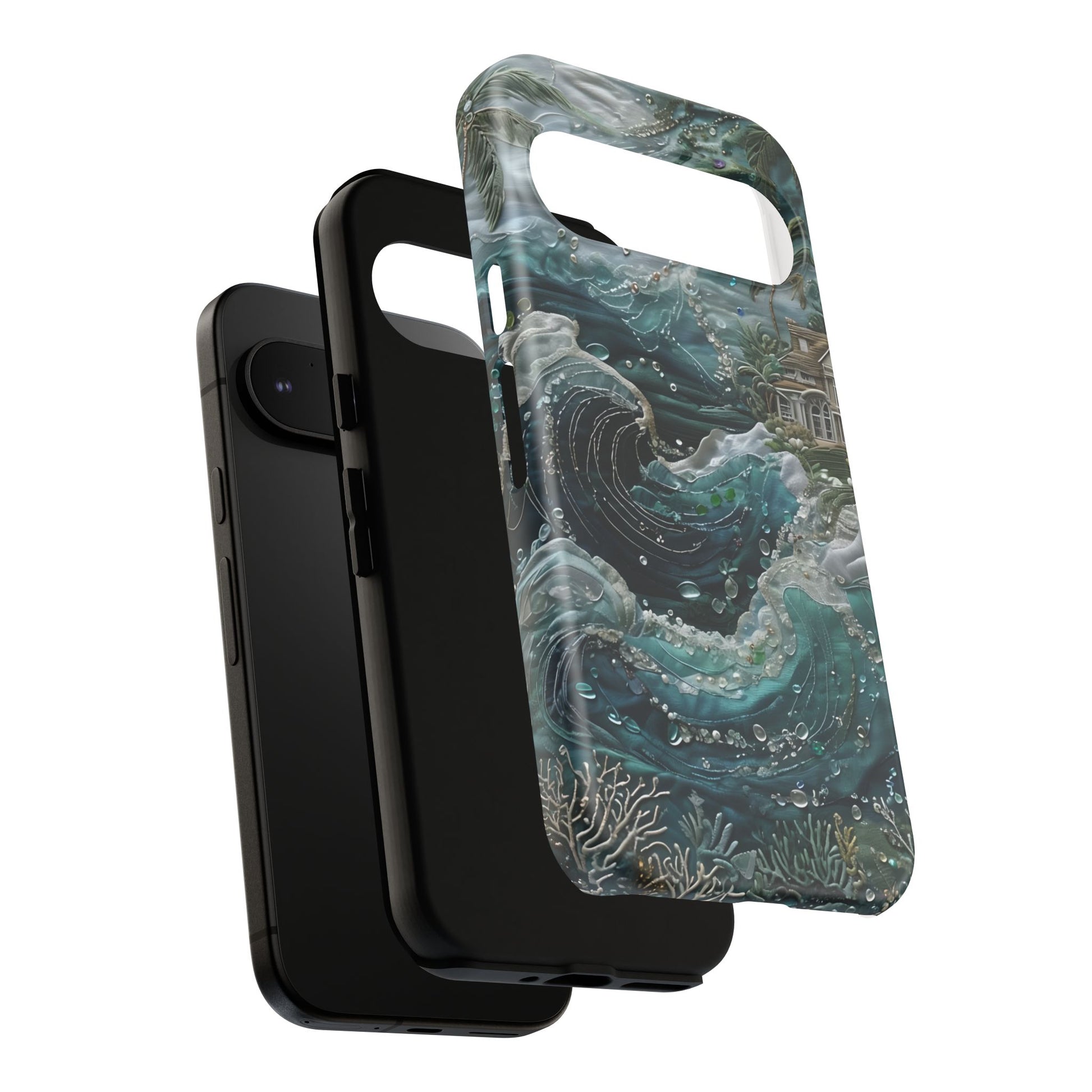Tropical Midnight Wave - Artistic Ocean Google Pixel 9 Tough Phone Case - Dramatic Blue Wave Design