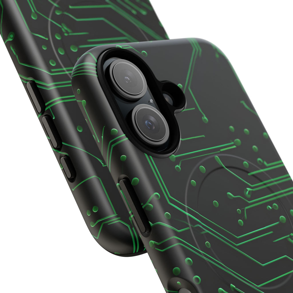 Green Circuit Grid iPhone 16 MagSafe Compatible case- Tech-Inspired Shockproof Cover