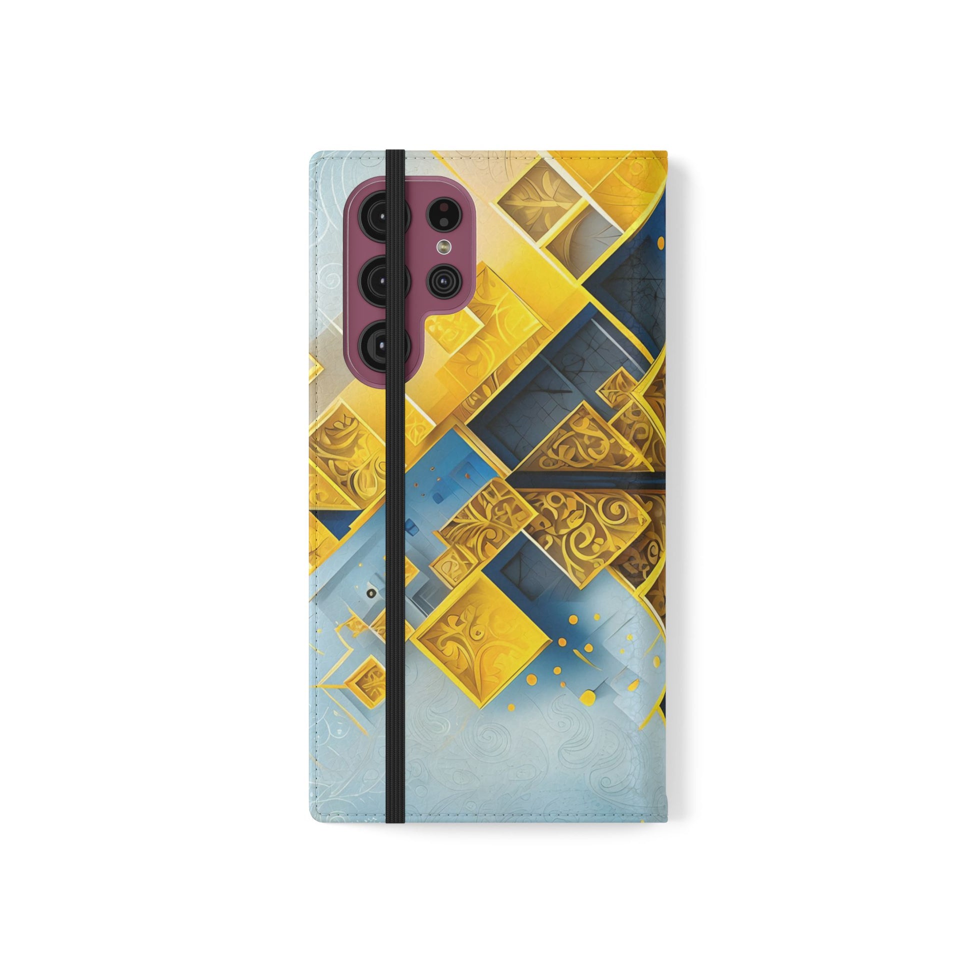 Golden Ascent Wallet Phone Case - Abstract Yellow & Blue Flip Cover for Samsung Galaxy S22 Ultra