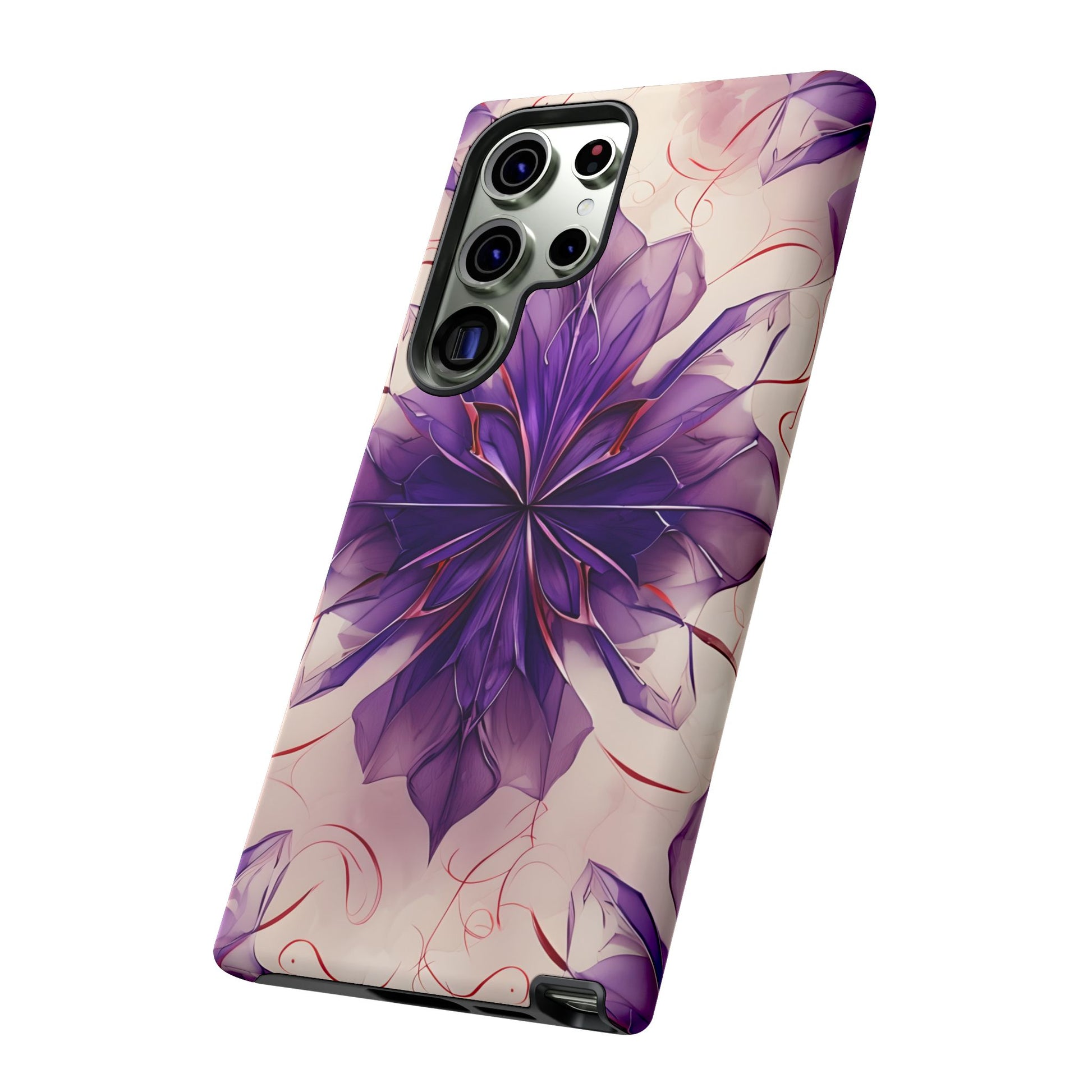 Violet Reverie - Kaleidoscope Collection Artistic Floral Burst - Samsung Galaxy S23 Ultra Tough Phone Case - Bold Purple Symmetrical Design