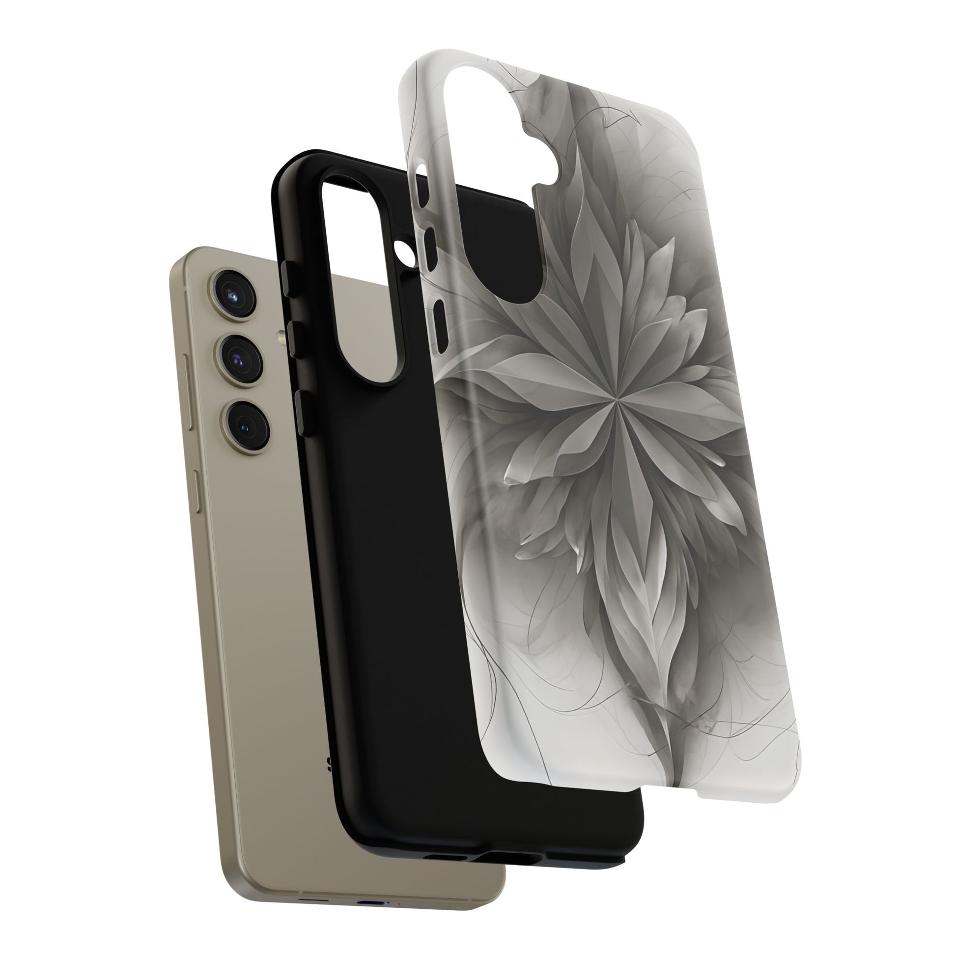 Silver Lotus - Elegant Monochrome Floral Samsung Galaxy S24 Plus Tough Phone Case - Modern Lotus Design