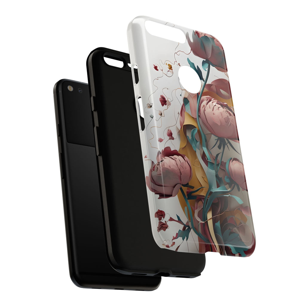 Blushing Peony Veil - Elegant Painterly Floral Google Pixel XL Tough Phone Case - Soft Blush & Teal Peony Design