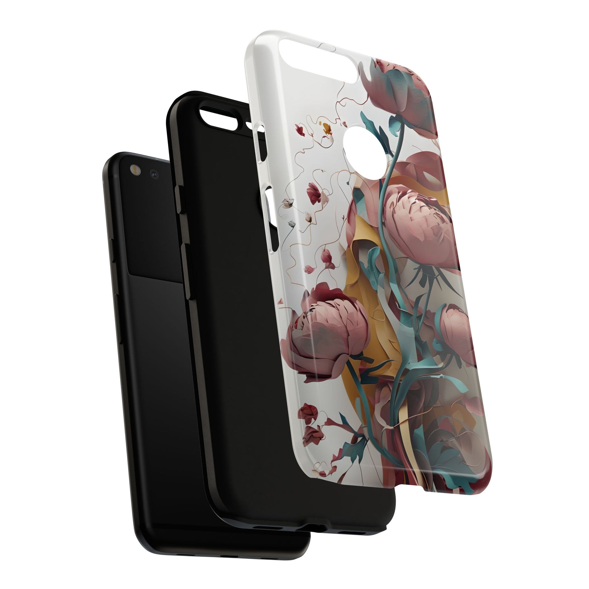 Blushing Peony Veil - Elegant Painterly Floral Google Pixel XL Tough Phone Case - Soft Blush & Teal Peony Design