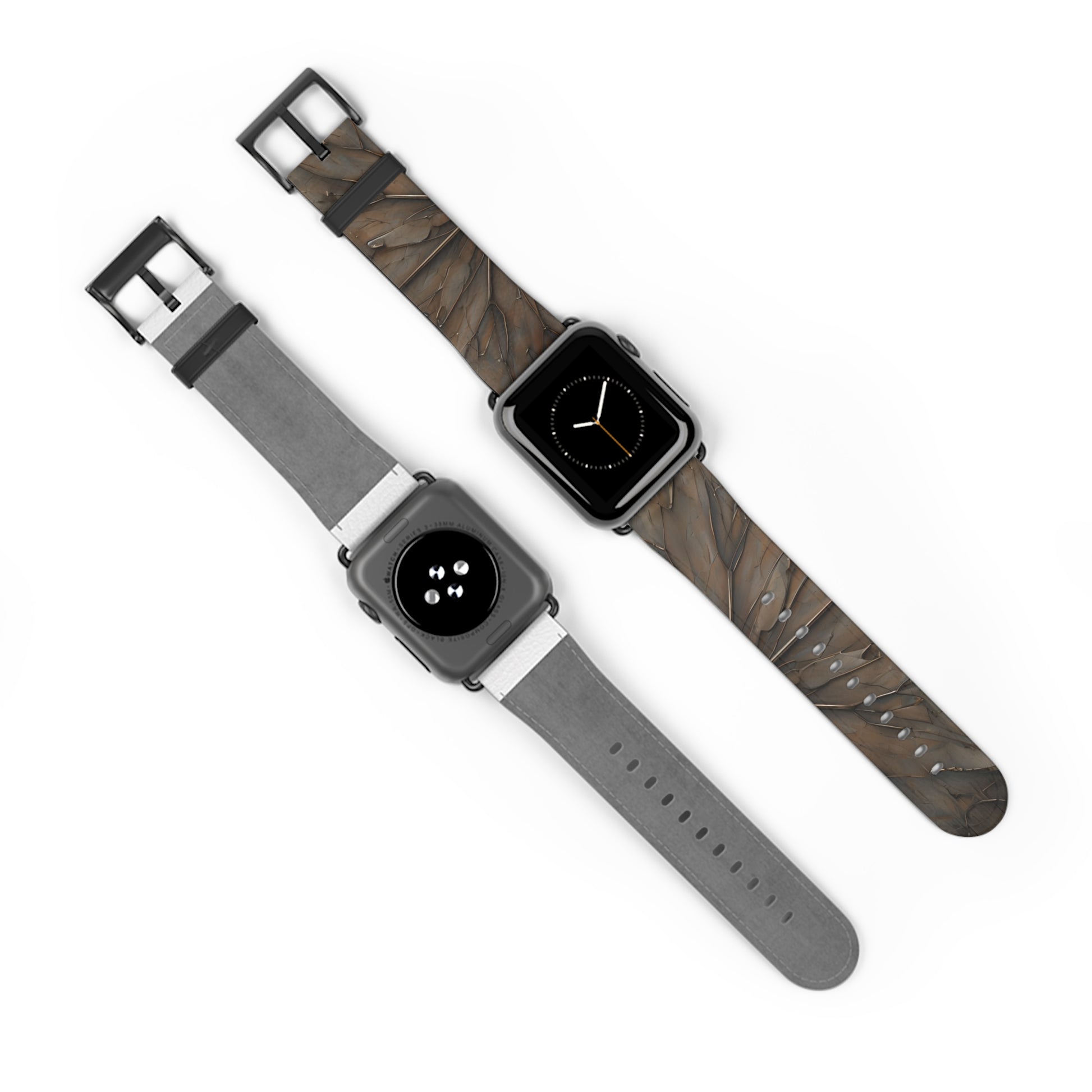 Earthstone Mandala Apple Watch bands shown on two watches front and back highlighting intricate mandala artwork