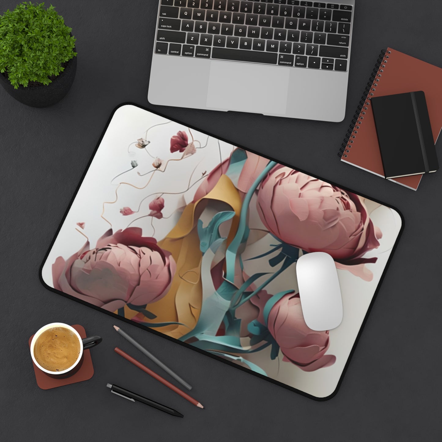 Blushing Peony Veil Desk Mat - Premium Office Desk Pad, 3 Sizes Available, Artistic Workspace Protection